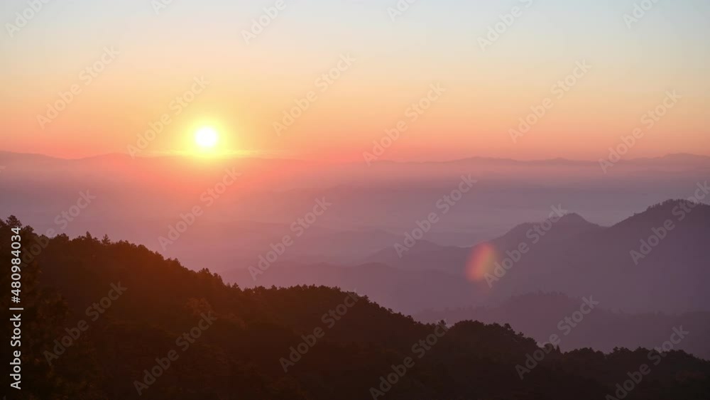Scenery of Doi Kham Fah viewpoint with sunrise over Doi Luang Chiang Dao mountain with foggy in tropical rainforest at national park Scenery of Doi Kham Fah viewpoint with sunrise over Doi Luang Chiang Dao mountain with foggy in tropical rainforest at national park