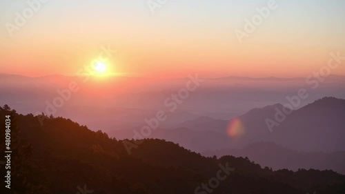 Wallpaper Mural Scenery of Doi Kham Fah viewpoint with sunrise over Doi Luang Chiang Dao mountain with foggy in tropical rainforest at national park Torontodigital.ca