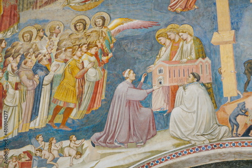 View of the landmark Scrovegni Chapel (Cappella degli Scrovegni, Arena Chapel), part of the Museo Civico of Padua, with a fresco cycle by Giotto completed about 1305 photo