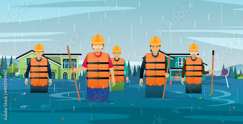 Rescue teams search and rescue survivors from torrential rain that caused flooding.