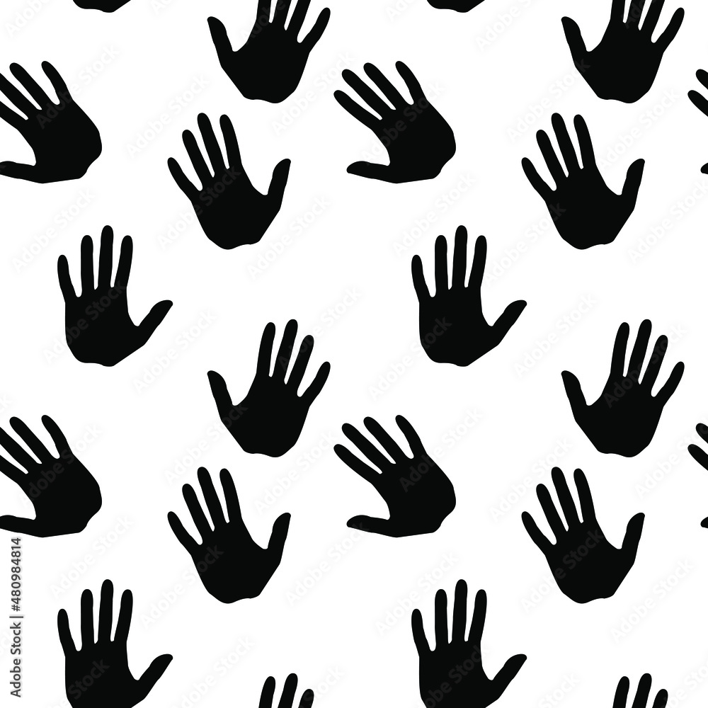 black and white illustration of hand palm. seamless pattern. can be used for wallpaper, wrapping paper, background, cover, fabric, print, apparel