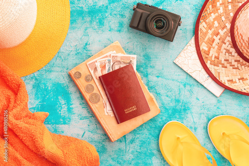 Fototapeta Naklejka Na Ścianę i Meble -  Summer vacation in Croatia, flat lay top view