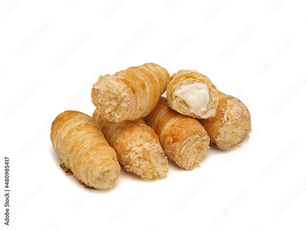 Close up of puff pastry with cream Close up of puff pastry with cream