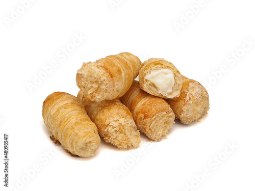 Close up of puff pastry with cream