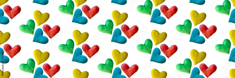Plasticine heart pattern. Love illustration from modeling dough. Crafts. Valentine's Day or wedding