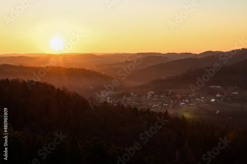 Sunrise landscape view to old town