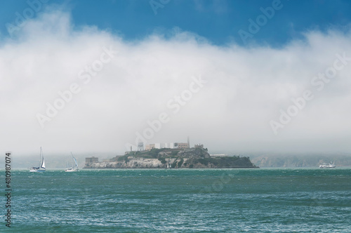 alcatraz island foggy sky san francisco california