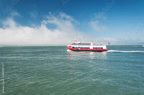 Photography ferry on san francisco bay california fog