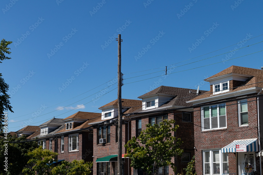 Row of Two Story Brick Homes in Woodside Queens of New York City