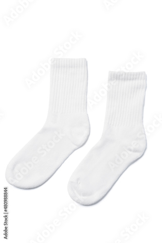 White cotton socks on white background photo