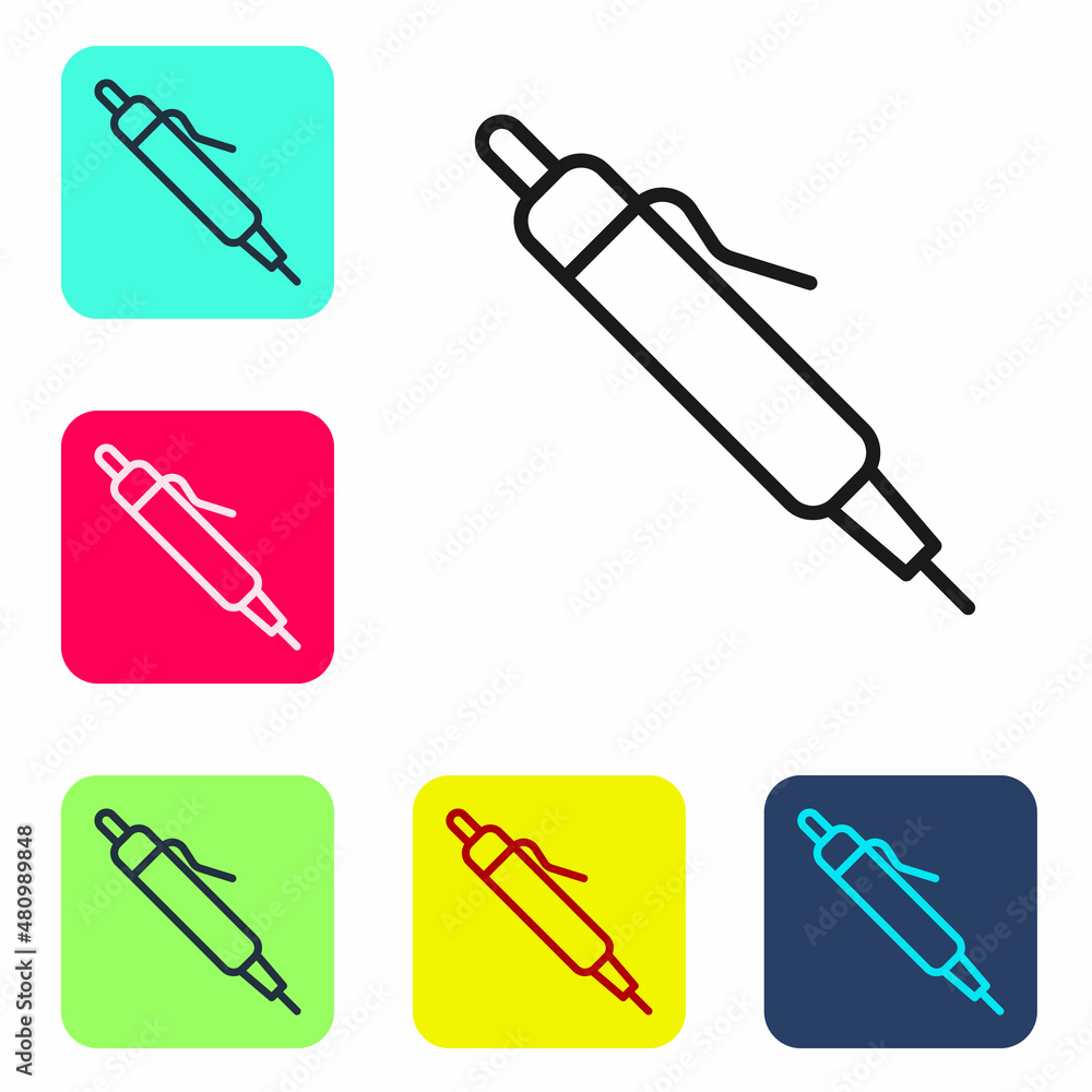Black line Pen icon isolated on white background. Set icons in color square buttons. Vector