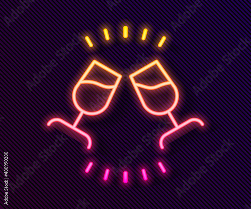 Glowing neon line Wine tasting, degustation icon isolated on black background. Sommelier. Smells of wine. Vector