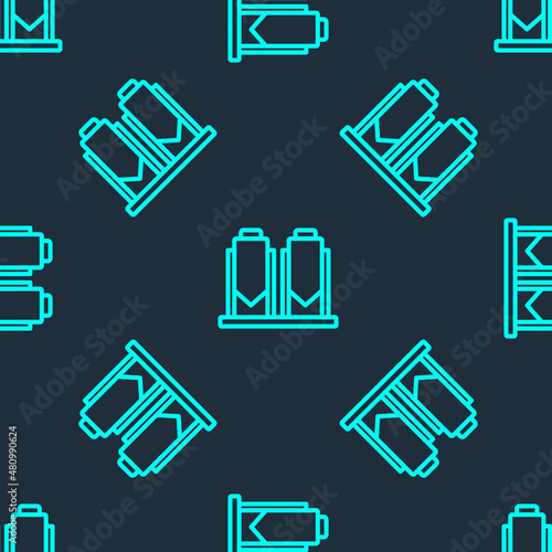 Green line Traditional brewing vessels in brewery icon isolated seamless pattern on blue background. Beer brewing process. Distillery plant, brewery. Vector