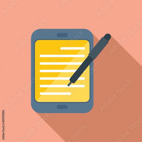 Tablet writing icon flat vector. Write message