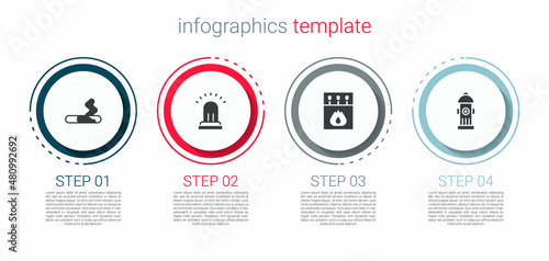 Set Cigarette, Ringing alarm bell, Matchbox and matches and Fire hydrant. Business infographic template. Vector