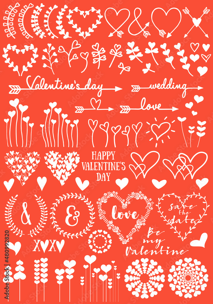 Naklejka premium White floral heart designs for Valentines day, wedding, vector set