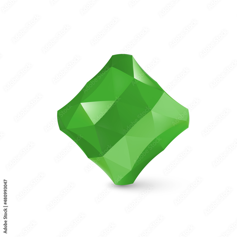 Low Poly Cubical Object, Geometric Wireframe Shape, or Green Crystal Polyhedron with Shadow Effect on White Background Low Poly Cubical Object, Geometric Wireframe Shape, or Green Crystal Polyhedron with Shadow Effect on White Background
