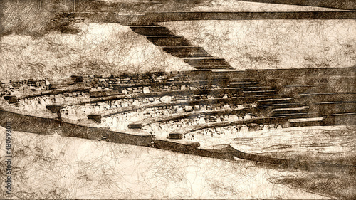 Fotografija Sketch of Amphitheater Seating Ready for a Performance in the Park