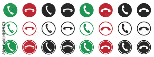 Set of answer and decline phone call buttons, red and green button icon. Phone call symbols. Accept call and decline button. Answer or decline vector.