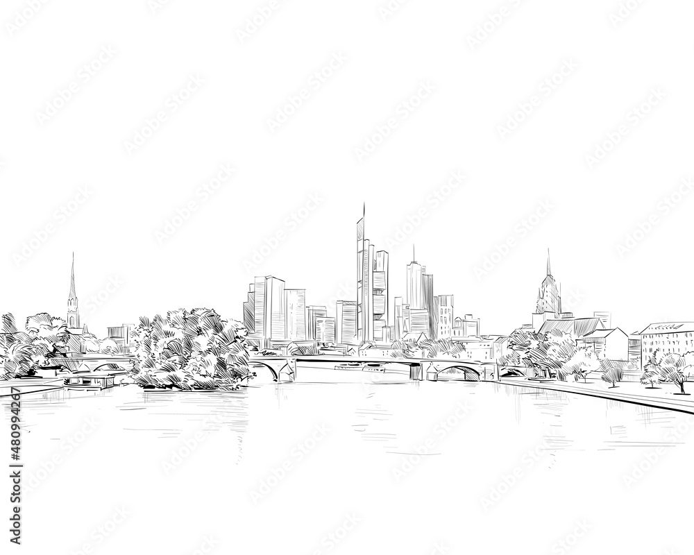 Frankfurt am Main. Germany. Hand drawn sketch. Vector illustration. 