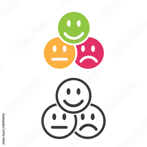 Positive neutral sad face, symbols of service quality.
