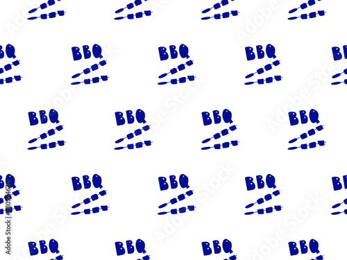 Pattern BBQ logo with kebab on skewers on white background