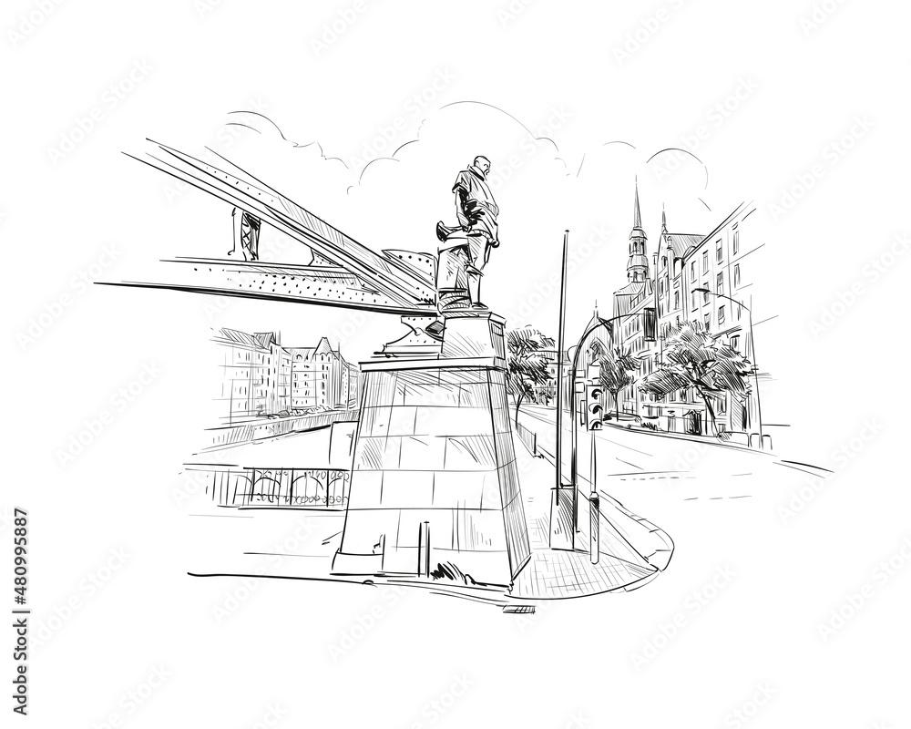 Fototapeta premium Hamburg. Germany. Hand drawn sketch. Vector illustration.