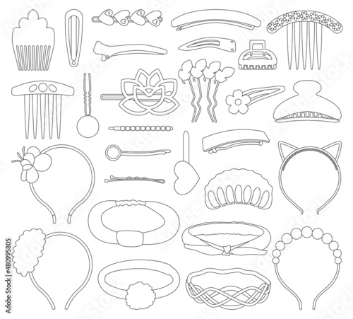 Hairpins isolated outline set icon. Vector illustration barrette on white background. Vector outline set icon hairpins.