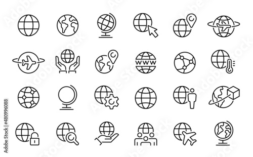Simple set of globe related outline icons