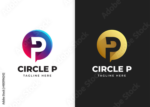 Elegant letter P logo vector with circle shape colorful and golden color luxury design