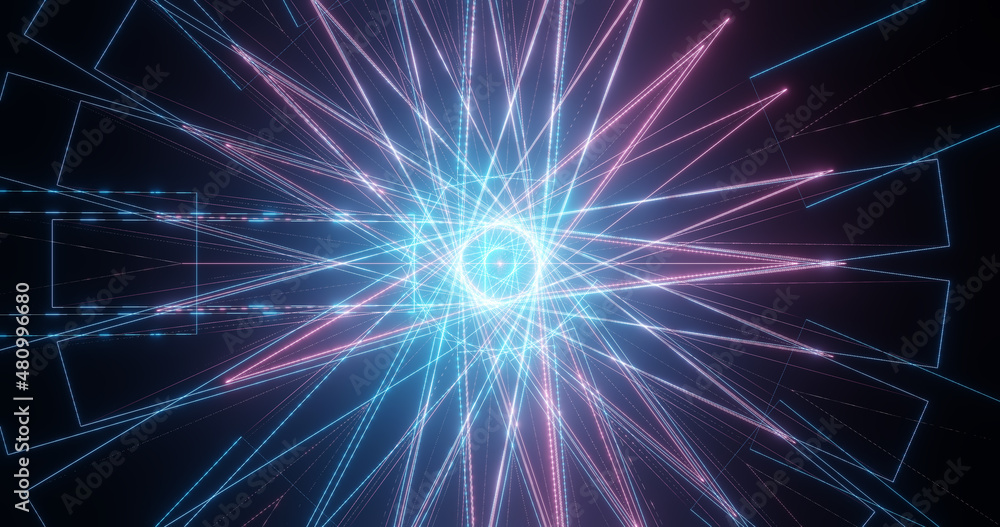 Fototapeta premium Render with blue and pink lines glowing