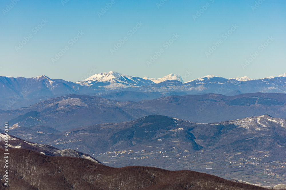 Snow-covered Gran Sasso and Monti della Laga seen from the Matese mountains