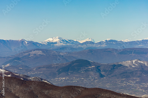 Snow-covered Gran Sasso and Monti della Laga seen from the Matese mountains