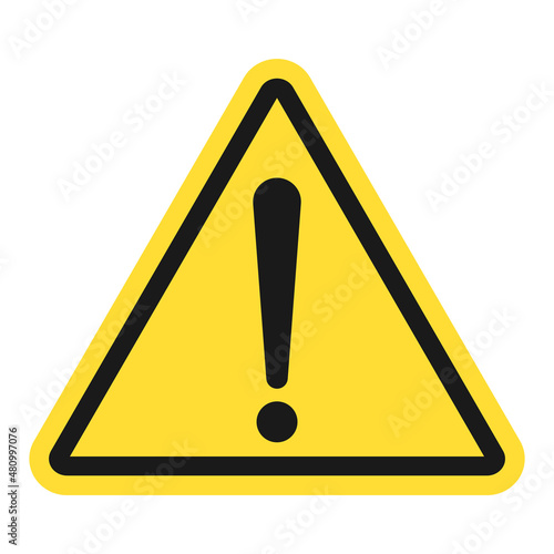 Danger or warning sign. Image of an exclamation point in an orange triangle with a black border. Isolated vector on pure white background.