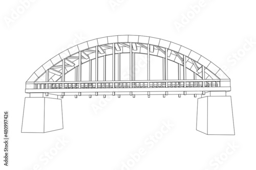 Bridge connection structure. Wireframe low poly mesh vector illustration.