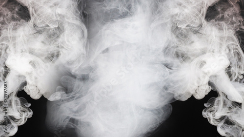 White steam on a black background.