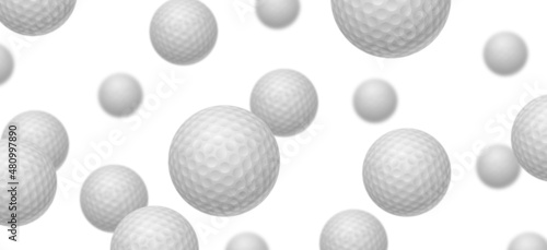 Golf balls pile group isolated on white. Group of white balls