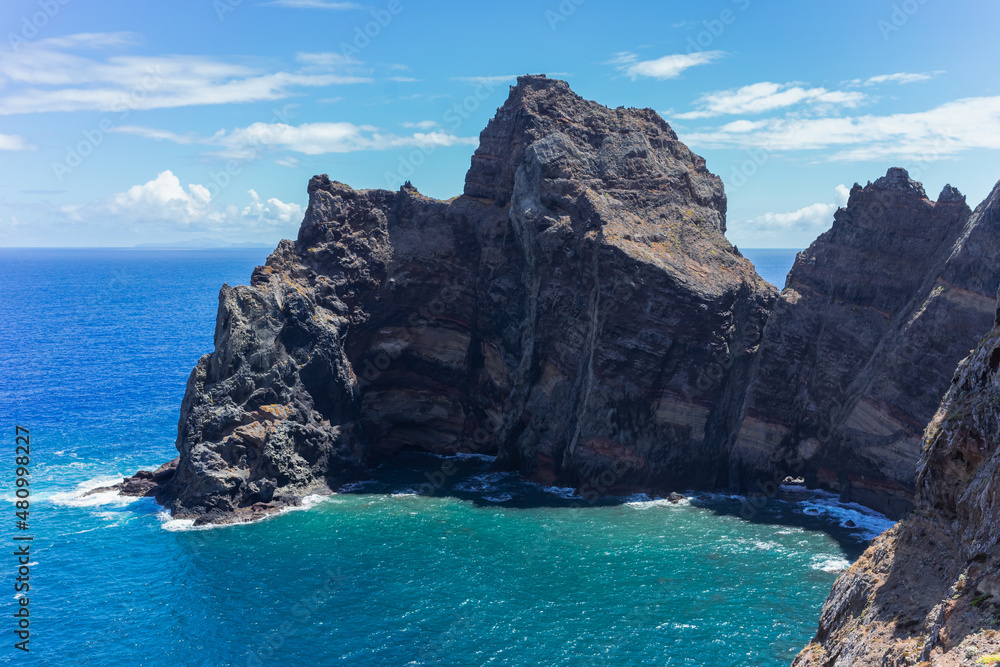 Impressive volcanic cliffs of the north coast of Madeira.