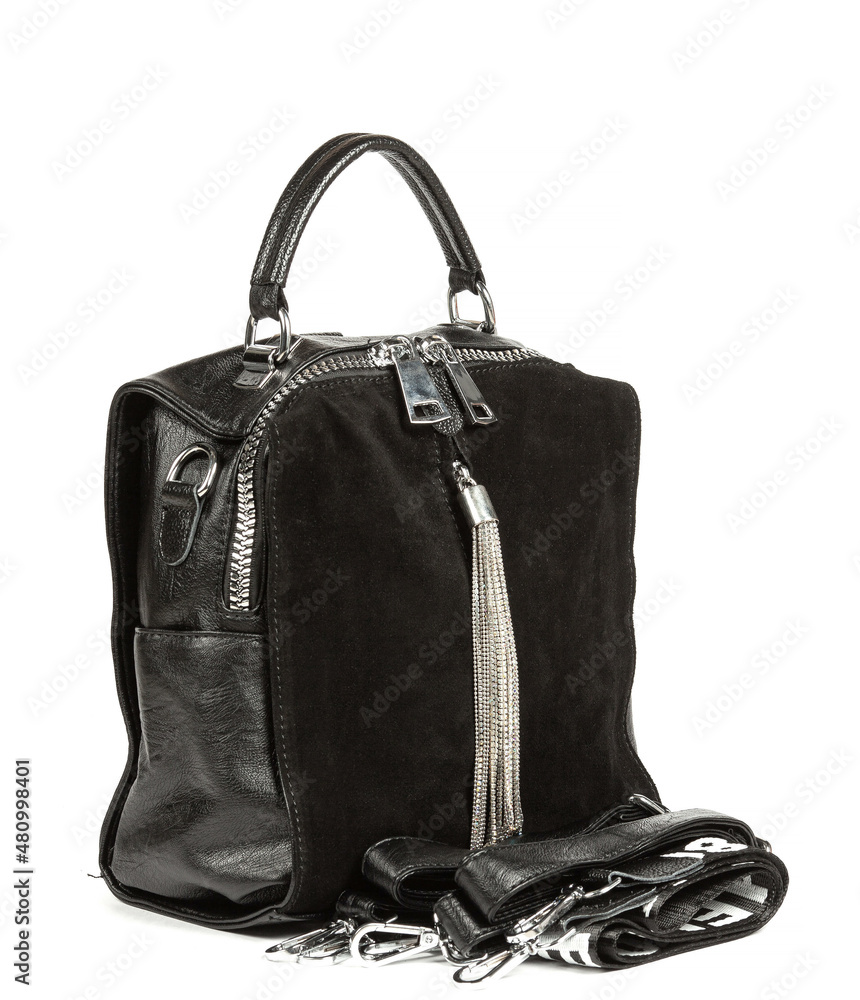 Black leather woman's backpack isolated on white background Black leather woman's backpack isolated on white background