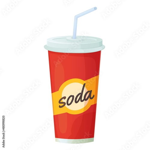 Cola soda drink in red paper plastic cup. Fastfood, cold summmer softdrink concept. Stock vector illustration isolated on white background in cartoon realistic style isolated on white background