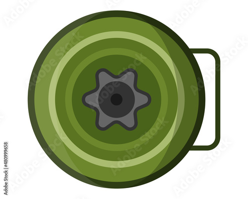 Land military anti tank mine, explosive device with a detonator. Concept of terrorism and war.