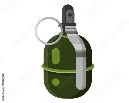 Single combat unexploded green military metal hand grenade with pin. Concept of terrorism and war.