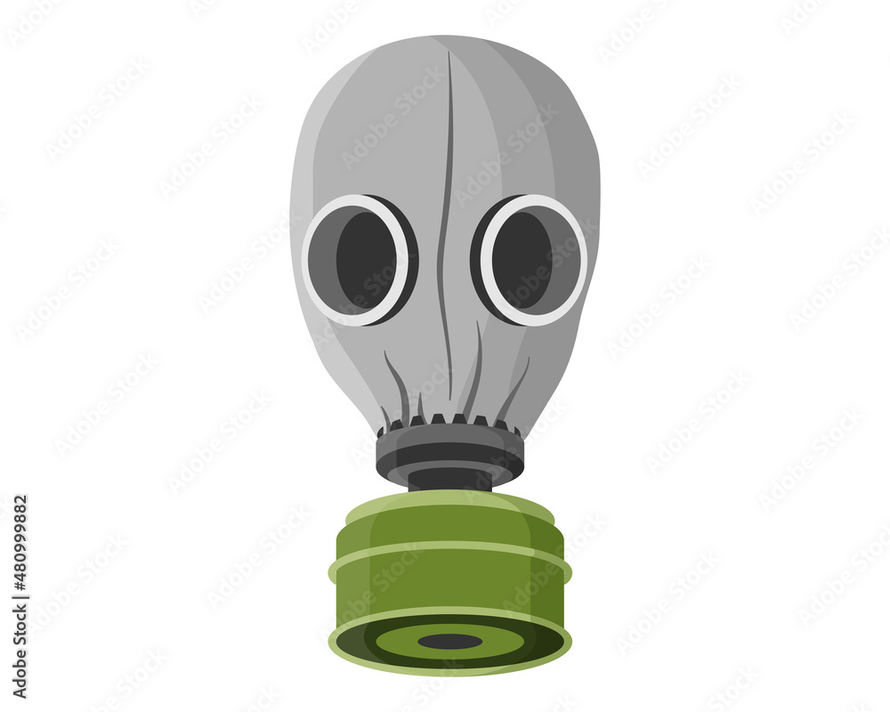 Army gas mask or respirator for protection against chemical weapons, poisonous gas and air pollution with carbon filter. Army gas mask or respirator for protection against chemical weapons, poisonous gas and air pollution with carbon filter.