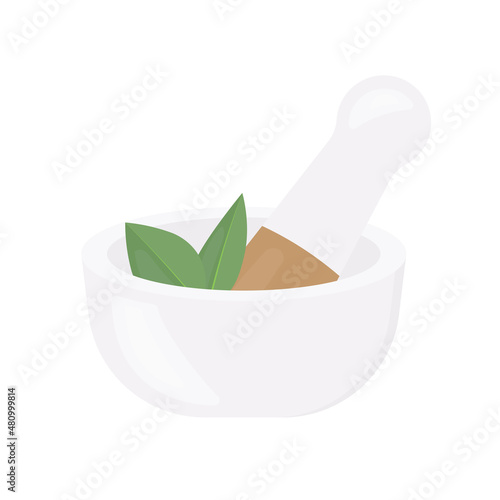 mortar with herbs and peste icon -vector illustration