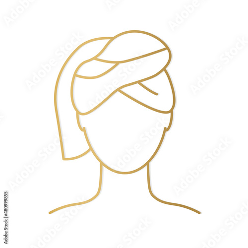 golden icon of woman with a towel turban on her head, spa, beauty saloon, relaxation concept- vector illustration