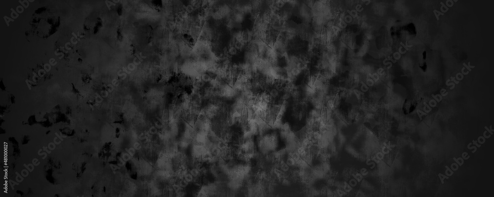 Black Concrete Cement Defocused Background with Dark Gray Cracks and Crumpled Wrinkles
