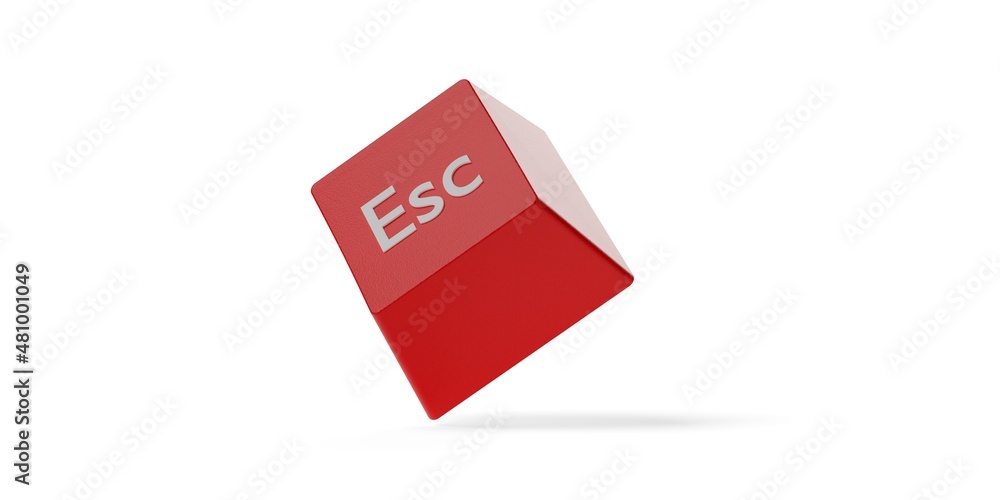 Single, red computer keyboard escape key over white background, stop, quit or exit business concept Single, red computer keyboard escape key over white background, stop, quit or exit business concept