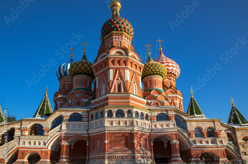 Cathedral of the Intercession of the Blessed Virgin Mary St. Basils Cathedral on Red Square, Moscow, Russia. Old Saint Basils temple is famous tourist attraction of Moscow. Concept of Russian culture 