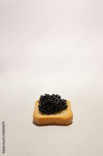 Black caviar. Sturgeon caviar. Fish delicacy. Canape with caviar. Expensive snack. Buffet platter. Products for immunity. Food rich in iodine. Exquisite dish.