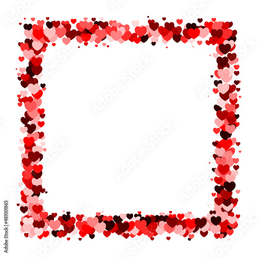 Red heart square frame with space for text. Background for Valentine's Day or Weddings and Mother's Day